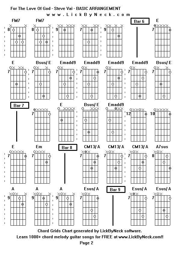 Chord Grids Chart of chord melody fingerstyle guitar song-For The Love Of God - Steve Vai - BASIC ARRANGEMENT,generated by LickByNeck software.